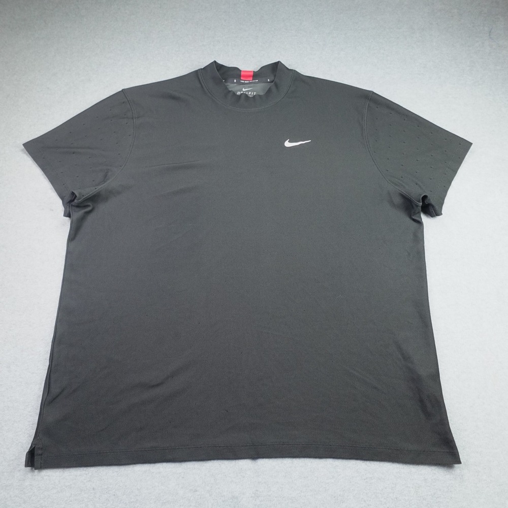 Nike Tiger Woods T Shirt Mens XXL Grey Dri-FIT Perforated Mock Neck Golf